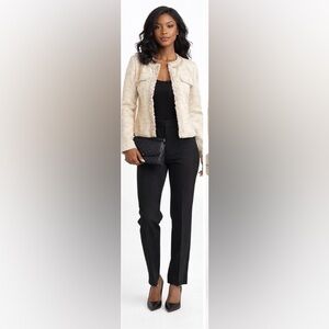Willi Smith Cream Tweed Jacket w/ Ruffle Rhinestone Trim – NWT Elegant Blazer